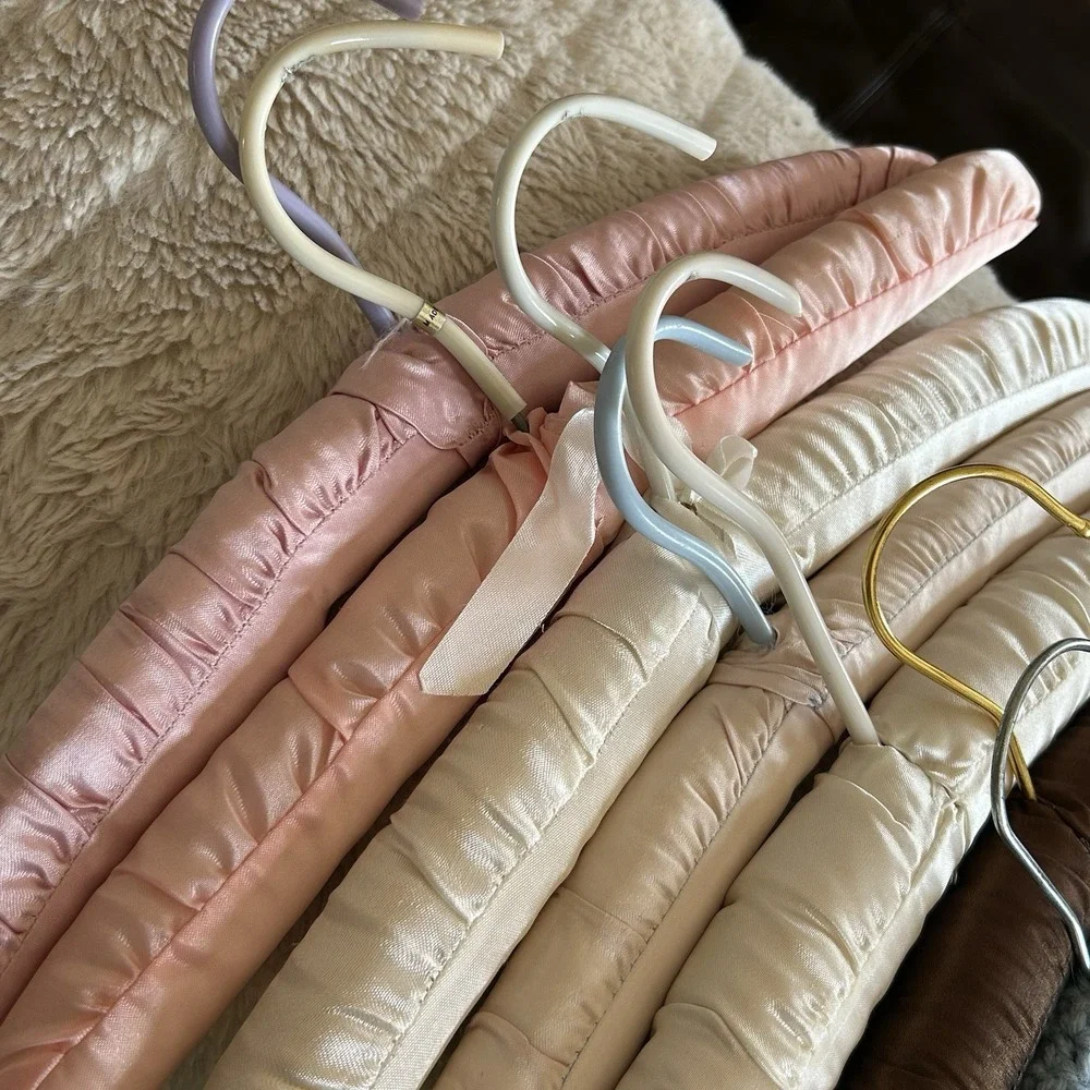 Vintage Hangers Satin & Floral Padded Crochet Boudoir Lingerie Lot of 11
